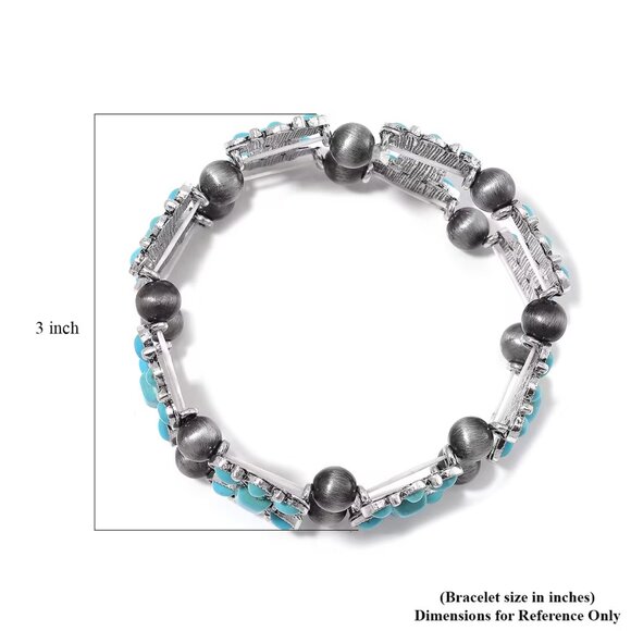 Women's Blue Howlite and Resin Stretch Bracelet in Silvertone - Picture 3 of 3